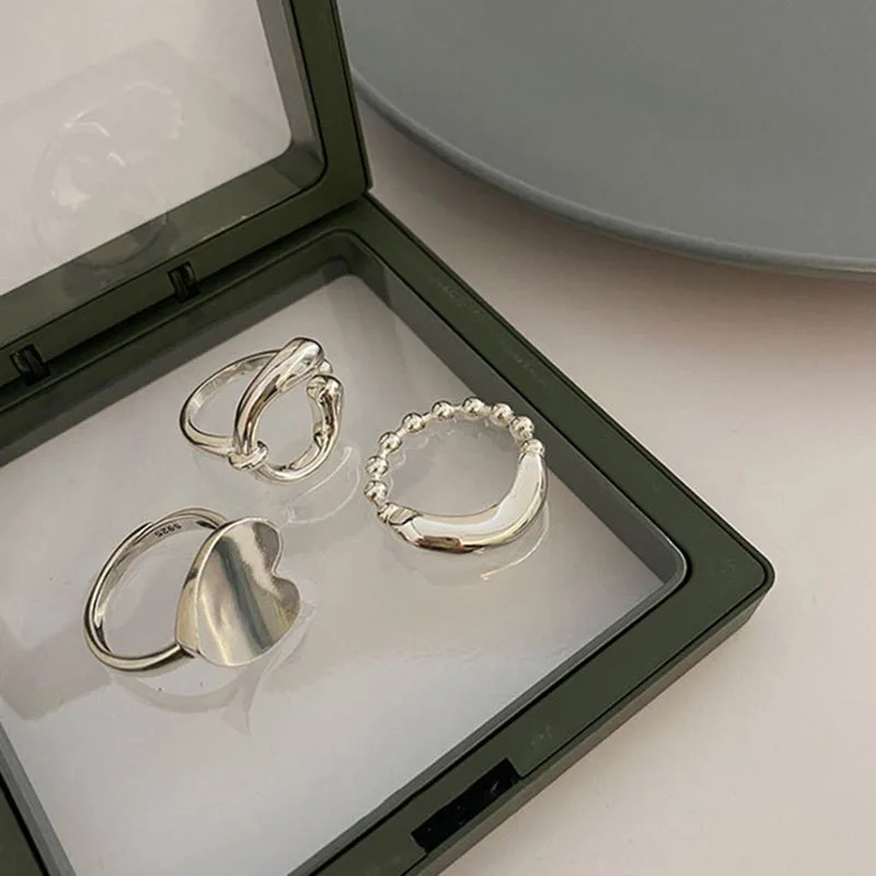 

Silver Personalized Curved Love Ring Retro Heavy Round Bead Irregular Adjustable Index Finger Ring For Women Jewelry Wholesale