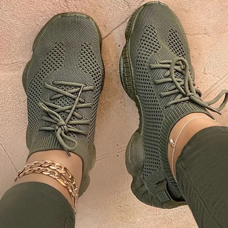 

Mesh Women Sneaker Shoes Summer Breathable Cross Tie Platform Round Toe Casual Fashion Sport Lace Up 2021 zapatos de mujer