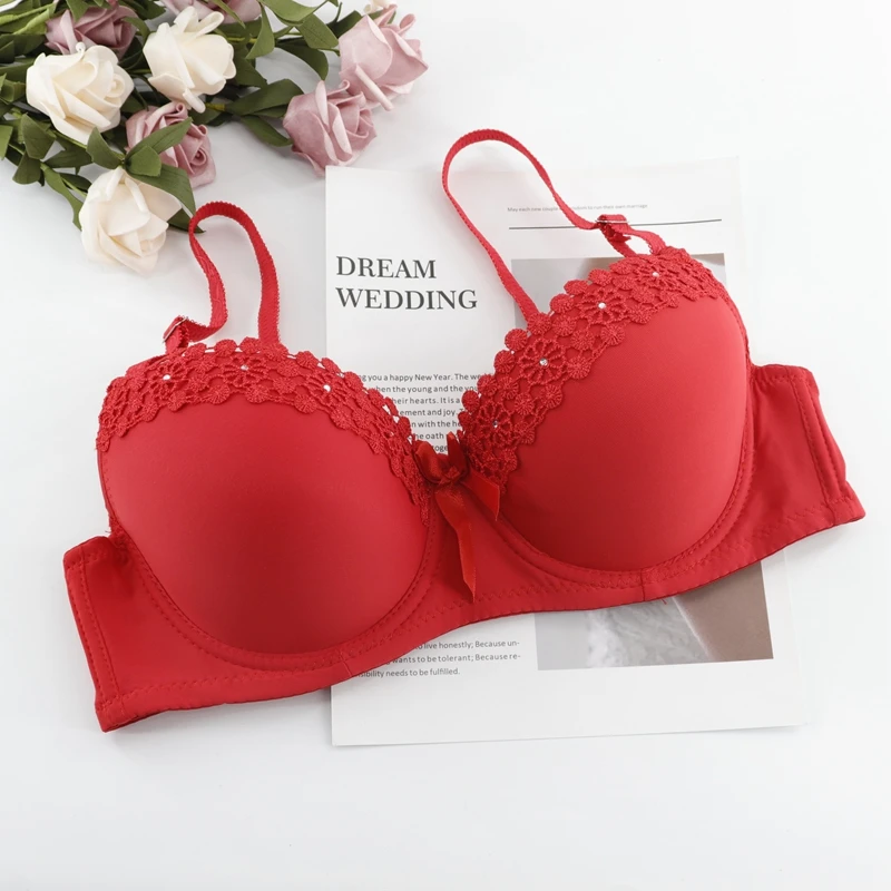 Red Beauwear женский пуш-ап бюстгальтер для женщин кружевной бюстгальтер сексуальное однотонное нижнее белье с подкладкой Soutien Gorge 36B 36C 38B 38C 40A 40B 42B 42B - Цвет: Red
