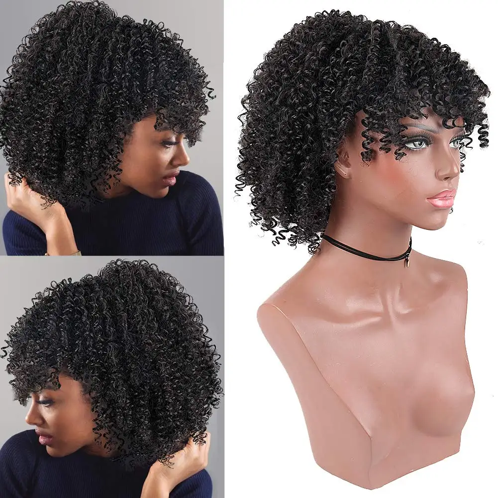 

Афро кудрявый хвост на шнурке с челкой афроамериканский короткий синтетический хвост на заколке для наращивания волос