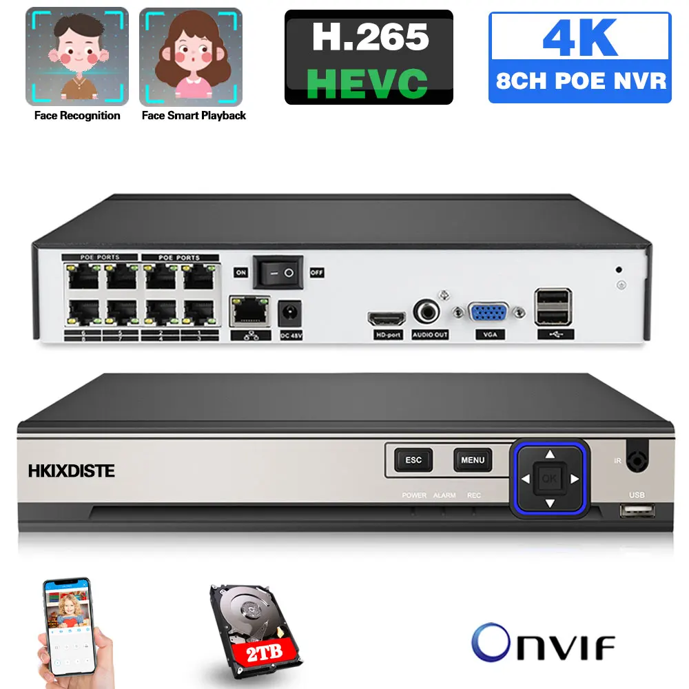 

4K Ultra HD 8 Channel POE NVR ONVIF 5MP CCTV IP Security Network video Surveillance Recorder 8MP XMEYE Face detection 8CH NVR
