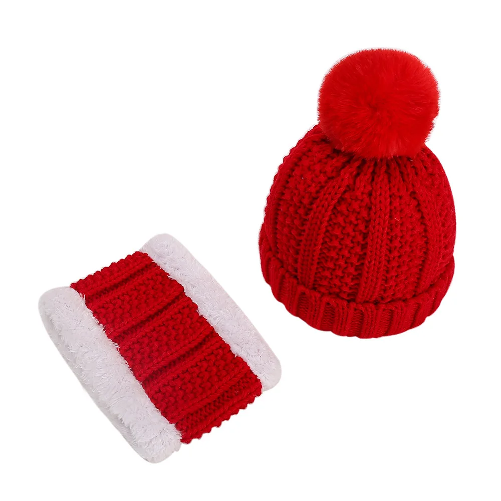 

Two pieces Hat Scarf Set Beanie Children Hats Girls Boys Caps with Pompon Keep Warm Winter Knitted Kids bonnet enfant hiver