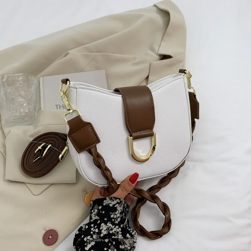 

High Quality Ladies Retro Saddle Bag 2021 New Autumn Female Bag Korean Twist Handbag Underarm Bag Net Red Hit Color Female Bag