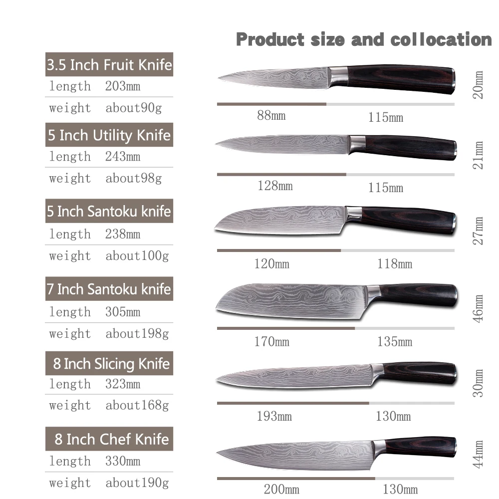 Muz 8 дюймов нож шеф повара японский из нержавеющей стали Шлифовальный лазерный с
