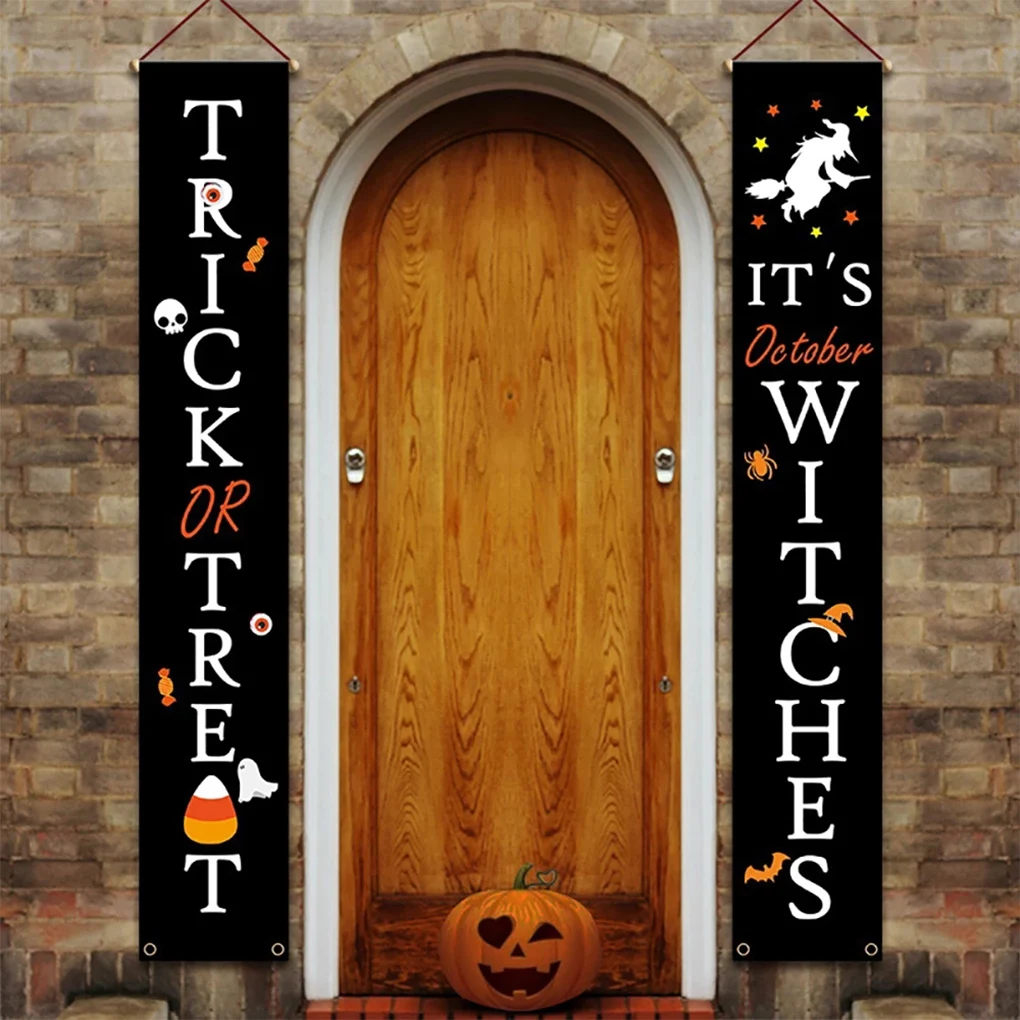 

1 Pair Halloween Party Front Door Signs Home Hanging Decoration Welcome Porch Banners outdoor Front Door Couplets