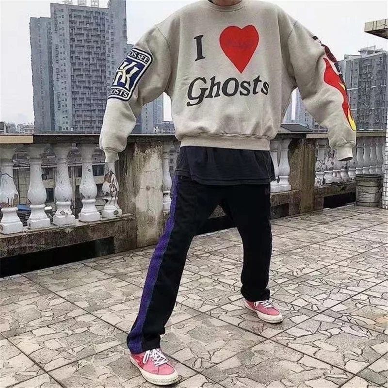 

Pullover Long Sleeve Light Grey I Feel Ghost Sweatshirts Kanye West CUDI KID SEE GHOST Los Angeles Hoodies Men Women Streetwear