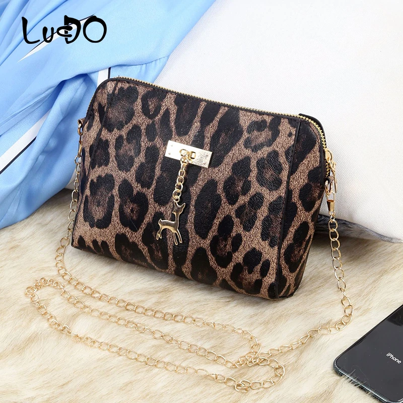 Сумка на плечо LUCDO женская с леопардовым принтом маленький чемоданчик кросс боди