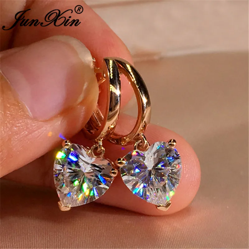 Для девочек 6/8 мм прозрачный кристалл любящее сердце серьги из розового золота