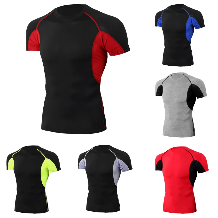 

2020 Компрессионные Мужские футболки для бега с коротким рукавом быстросохнущие Компрессионные спортивные рубашки для тренажерного зала фу...