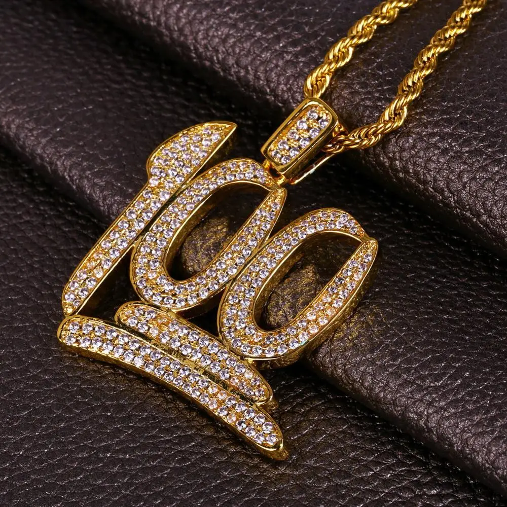 

AAA+ Cubic Zirconia Paved Iced Out Bling 100 Points Pendants Necklace for Men Hip Hop Rapper Jewelry Gold Color