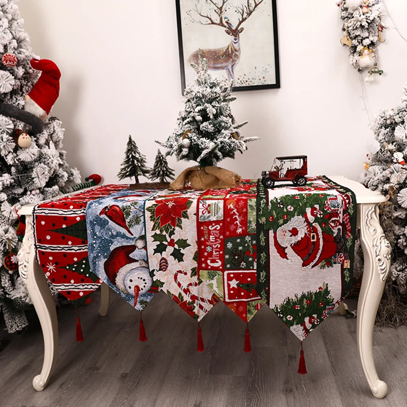 

Christmas Long Table Runner Cloth Printed Table Flag Tablecloth Placemat High Quality Exquisite Party Dinner Home Decor