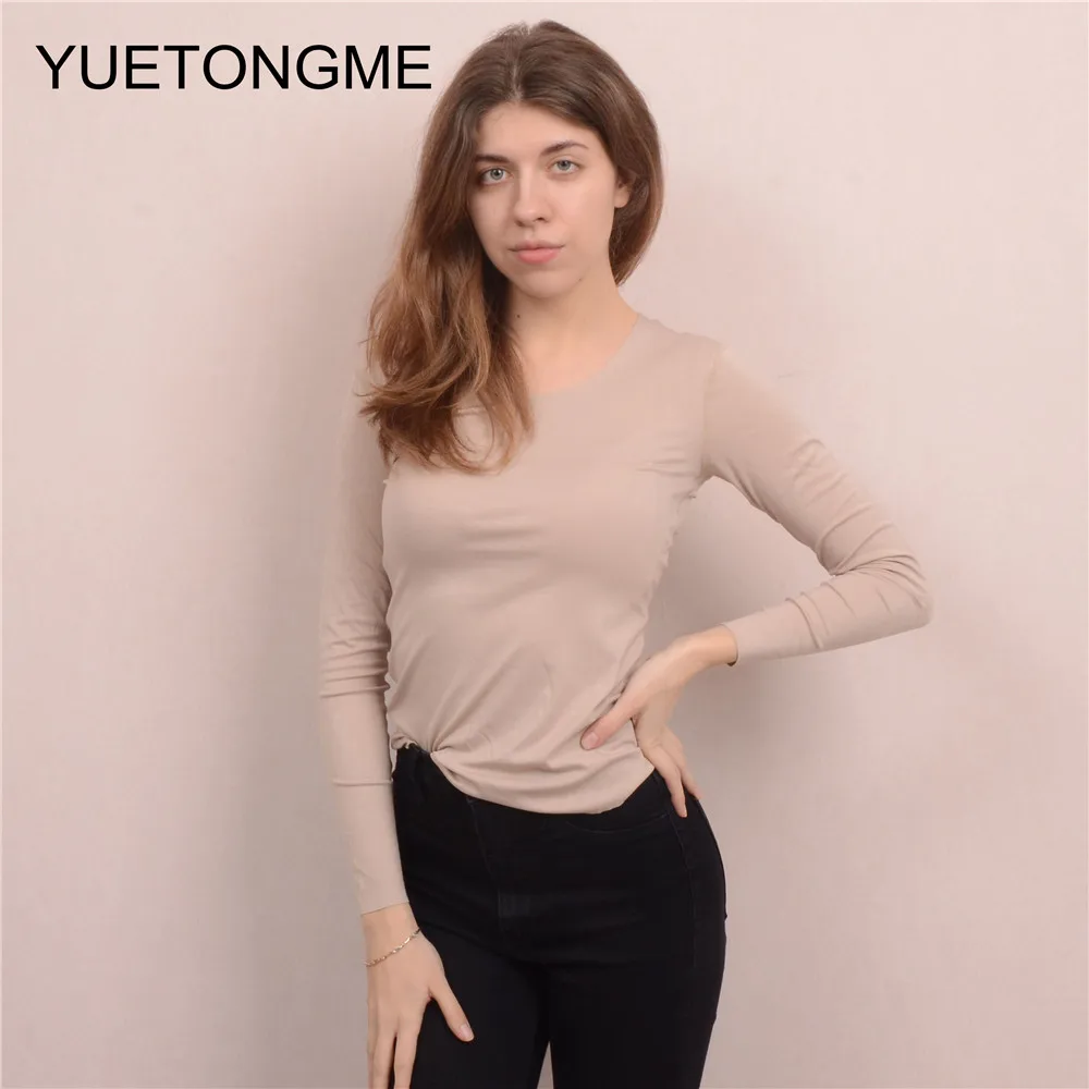 Женская футболка с длинным рукавом и круглым вырезом однотонная|american apparel|women t