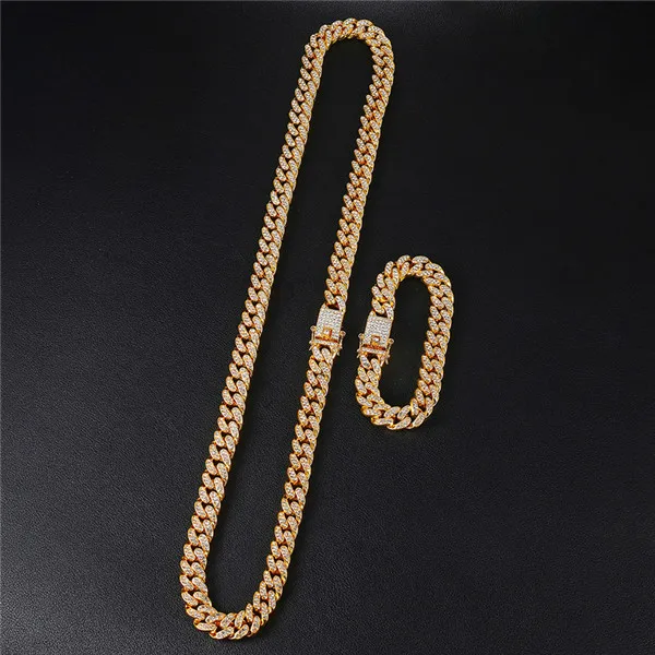 Necklace Bracelet Мужской браслет в стиле хип-хоп, украшенный кристаллами, золотой, серебряный, медальон, кубинская цепочка, браслет, ожерелье для мужчин, ювелирные изделия - Окраска металла: Necklace Bracelet