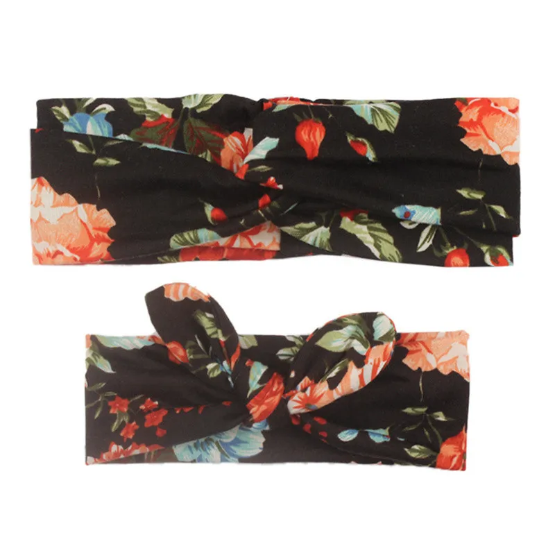 

Mom And Daughter Headband Printed Bowknot Elastic Headwear For women baby 2pc Mommy And Me HairBands Hair Accessories