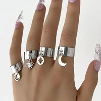 aprilwell vintage stamp link rings for women silver color boho moon adjustable finger anillos couple gift jewelry free shipping
