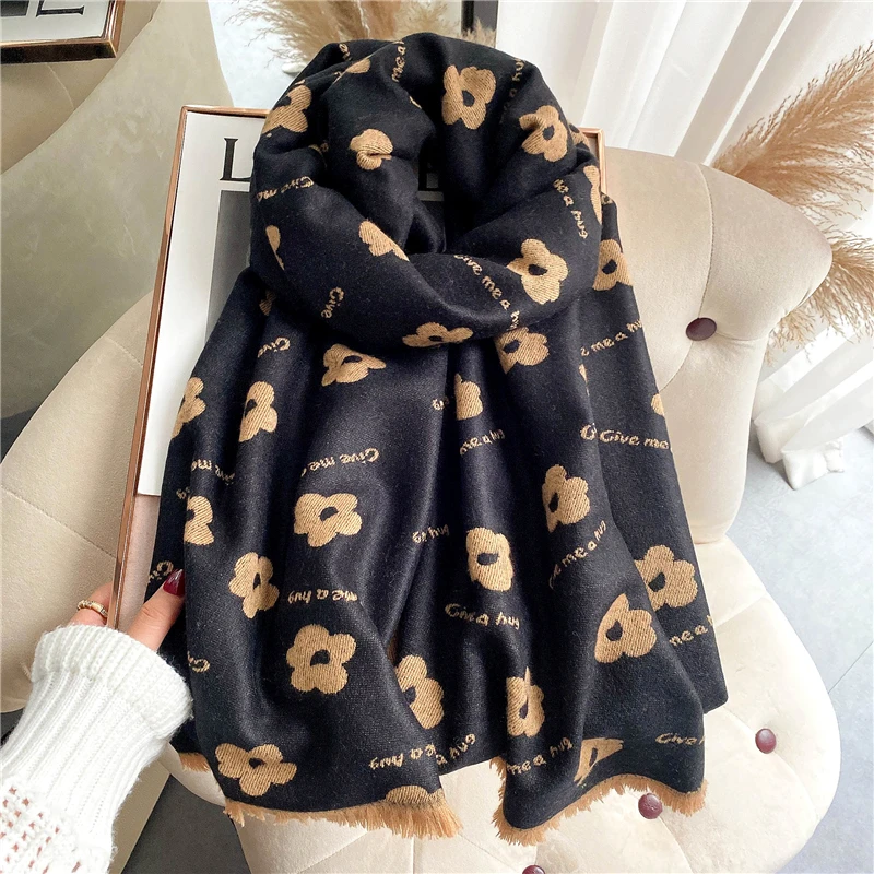 

Warm Cashmere Scarf Women Hijab Winter Jacquard Floral Thick Pashmina Blanket Shawl Wraps Foualrd Luxury 2021 Bufanda Echarpe