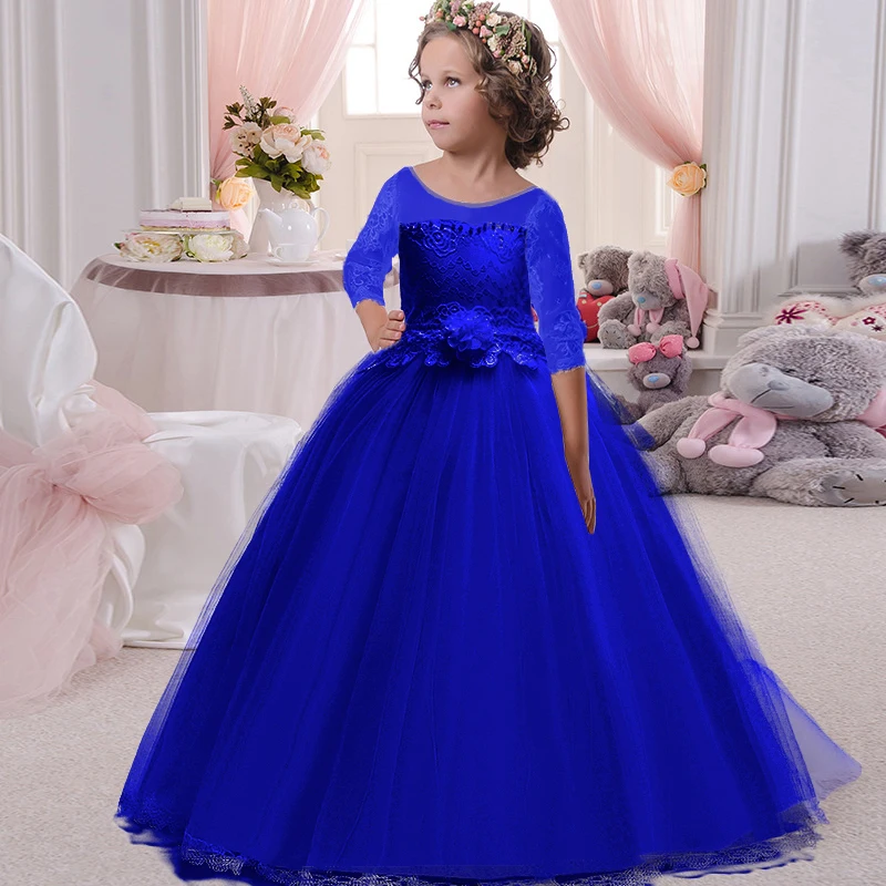 Royal blue Г., вечерние платья для девочек элегантное белое платье принцессы для подружки невесты Детские платья для девочек, одежда детское свадебное платье от 10 до 12 лет - Цвет: Royal blue