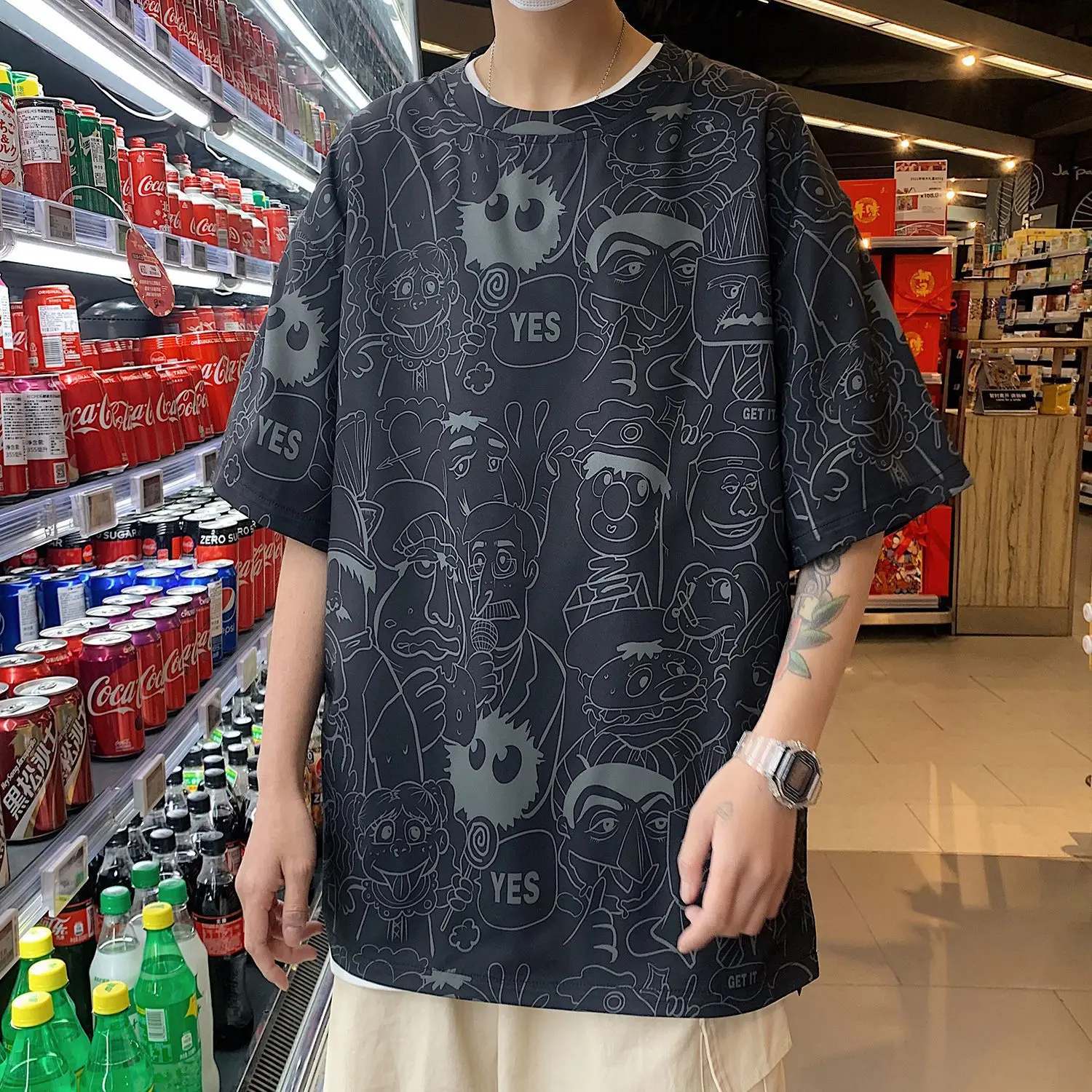 

New Anime Half-Sleeve T-shirt For Men Trendy Couple Tops Large Size Loose Casual Summer Round Neck Streetwear Full Print Fashion