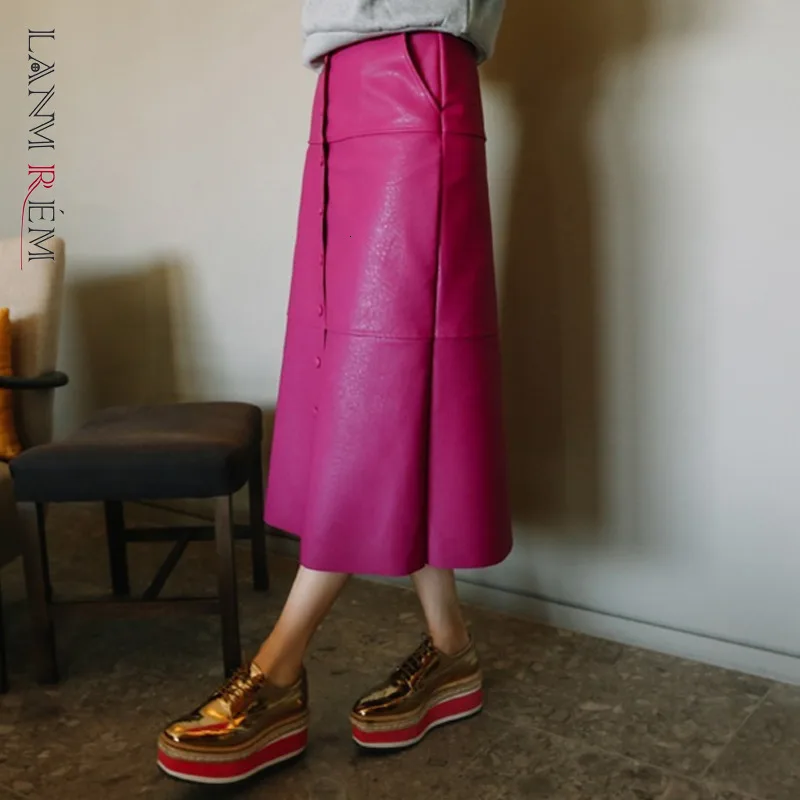 LANMREM/Новинка 2021 года Сезон осень Модная трапециевидная юбка из искусственной