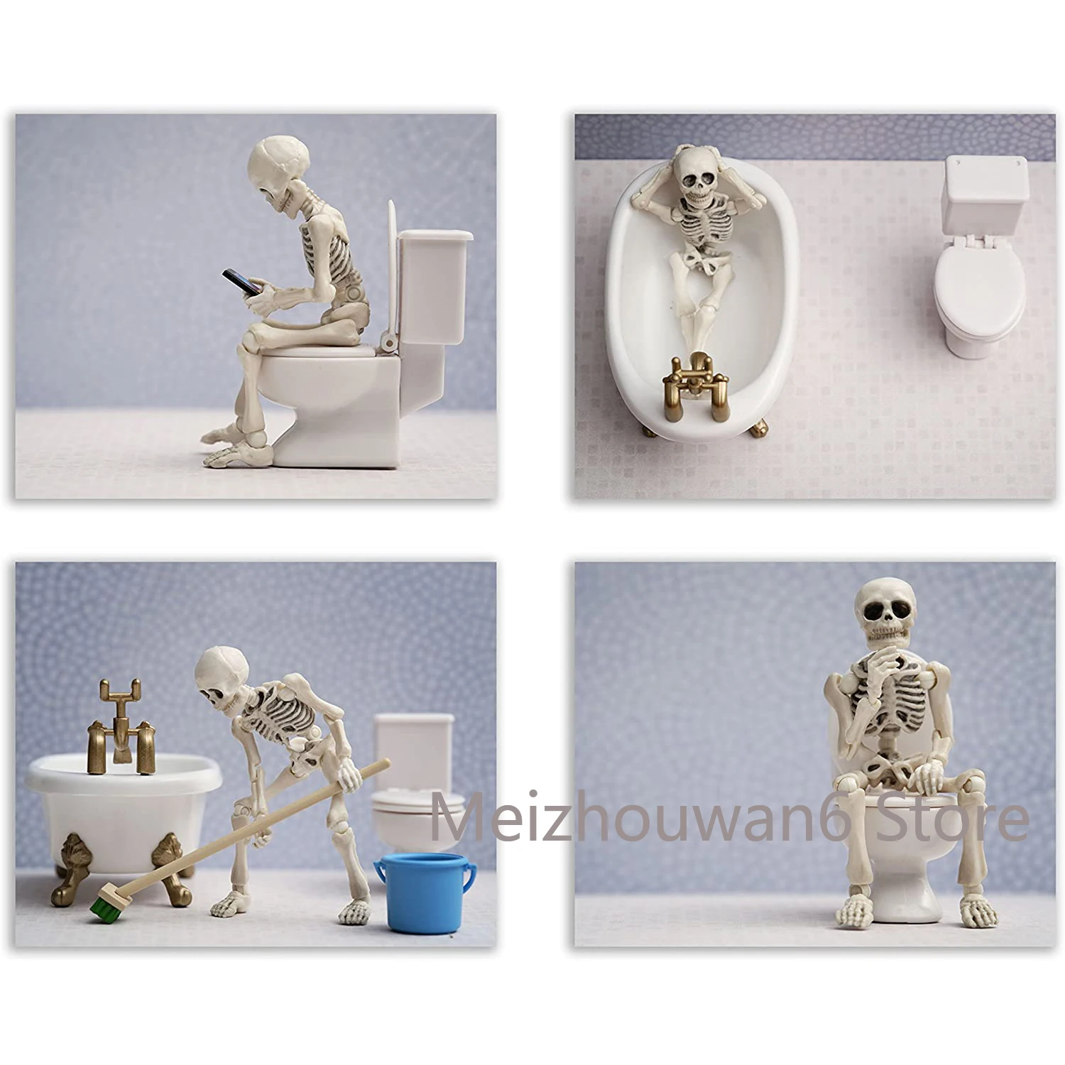 

Skeleton Bathroom Funny Hipster Skull and Bones Wall Art Decor Metal Tin Sign Set of 4 (8 X 12) Inch Poster Tin Sign Bedroom