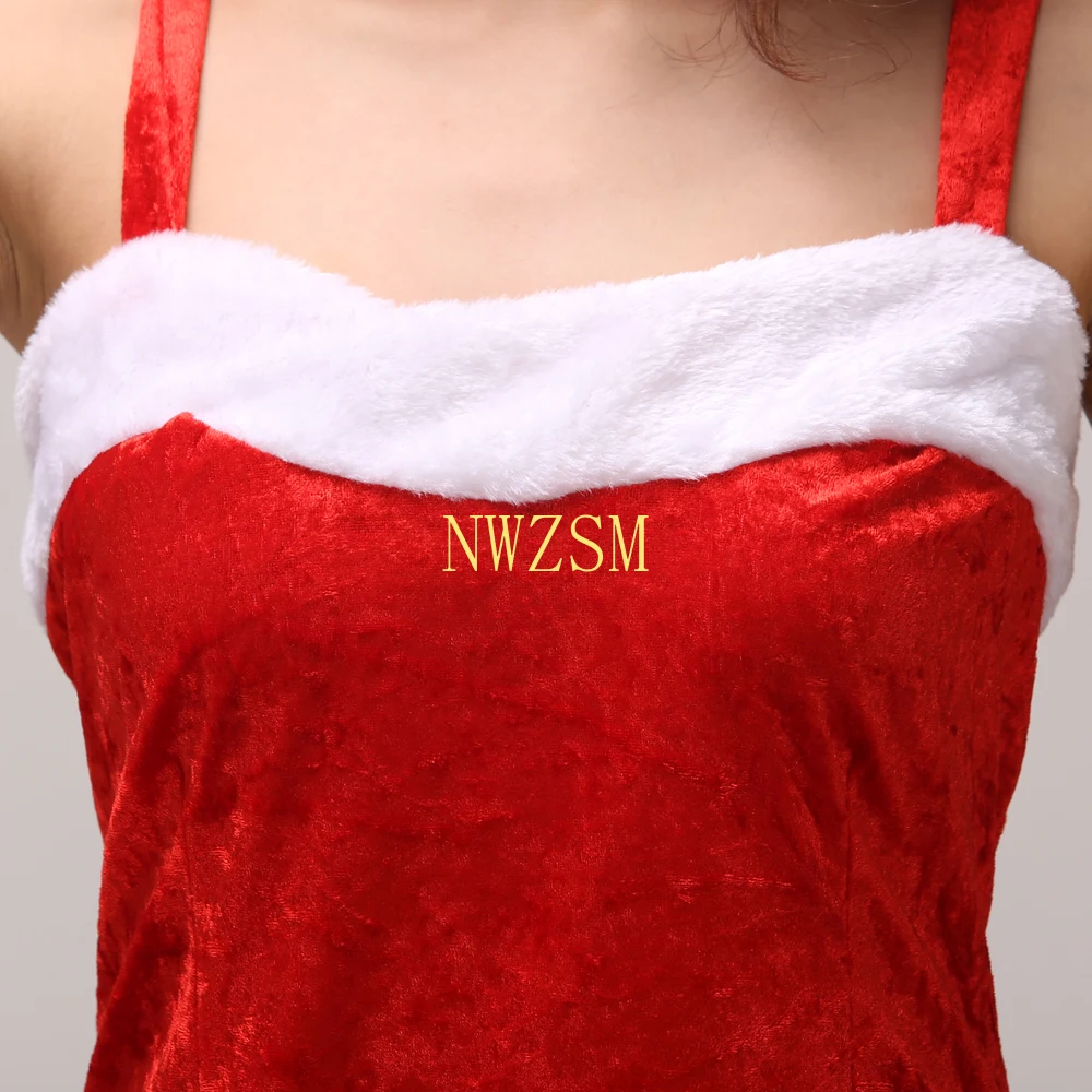 Для взрослых женщин Санта Клаус костюм платье со шляпой-конусом плюшевые отец