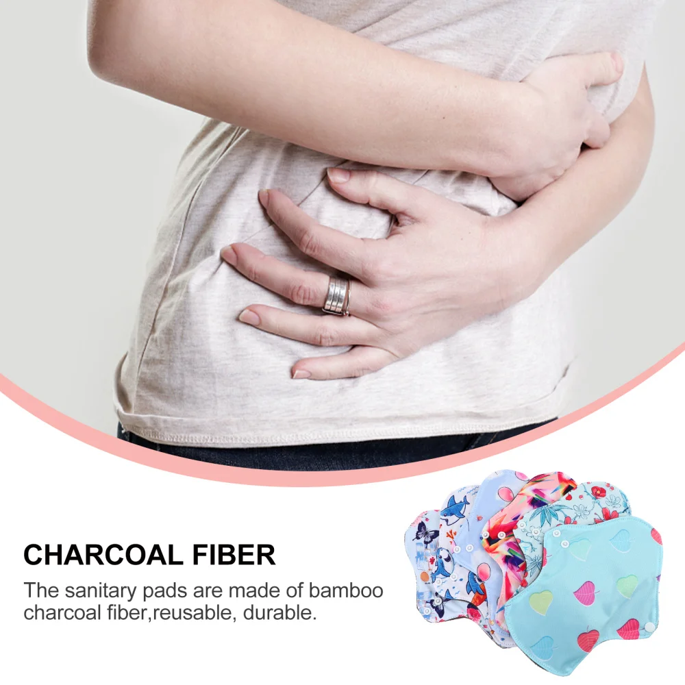 

6pcs Female Reusable Pads Bamboo Charcoal Sanitary Pad Menstrual Pads with Bag