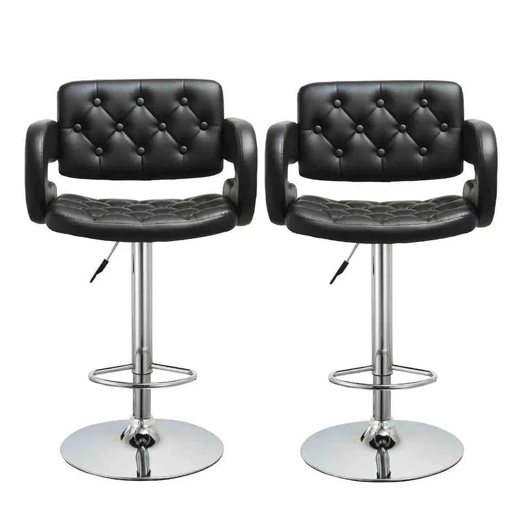 

Set Of 2 Leather Adjustable Bar Chair Coffee Chairs Counter Height Swivel Stool Modern Lifting Rotating High Pedal Dining Chair