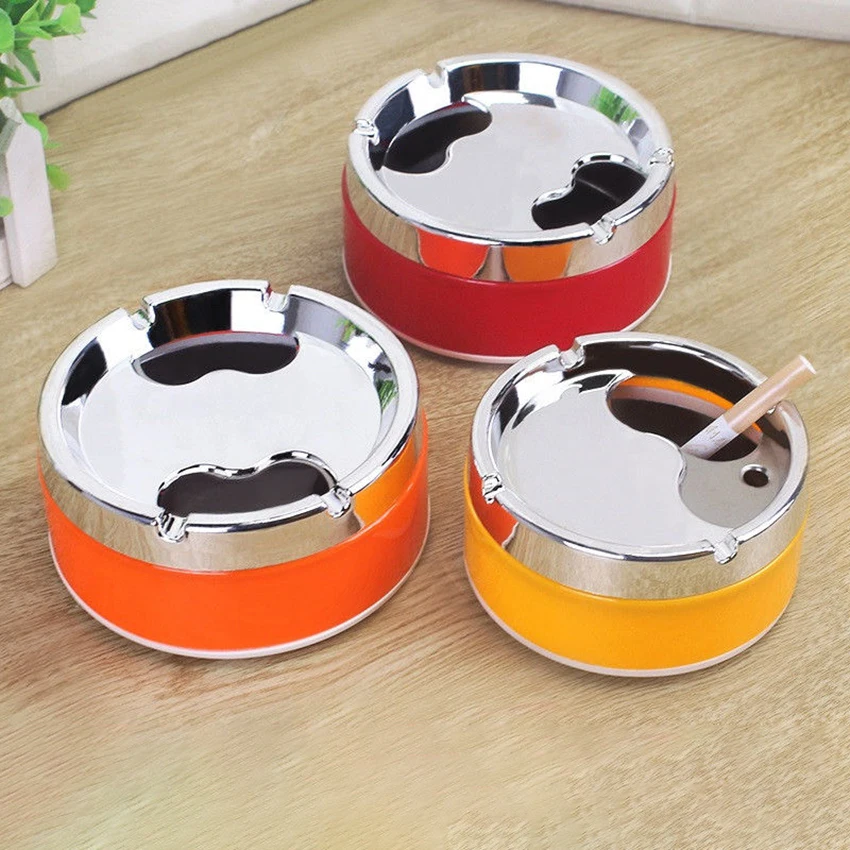 

Stainless Steel Windproof Ashtray with Rotating Lid, Round Cigarette Ashtray for Indoor or Outdoor Use, Ash Holder Tray