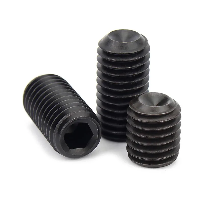 2/50pcs M3 M4 M5 M6 M7 M8 M10 M12 Fine Thread Black 12.9 Grade Steel Hex Hexagon Socket Allen Point Grub Headless Screw Set Bolt - купить по