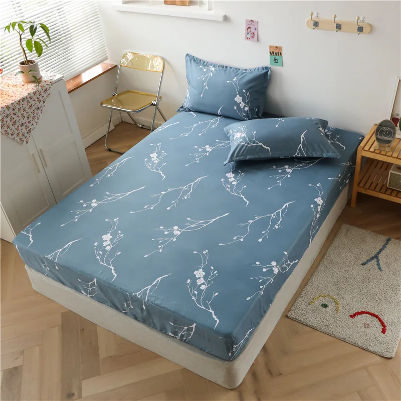 

Linen Patterned Bed Sheet For Double Suit Non-Slip Dustproof Mattress Protector Cover With Elastic