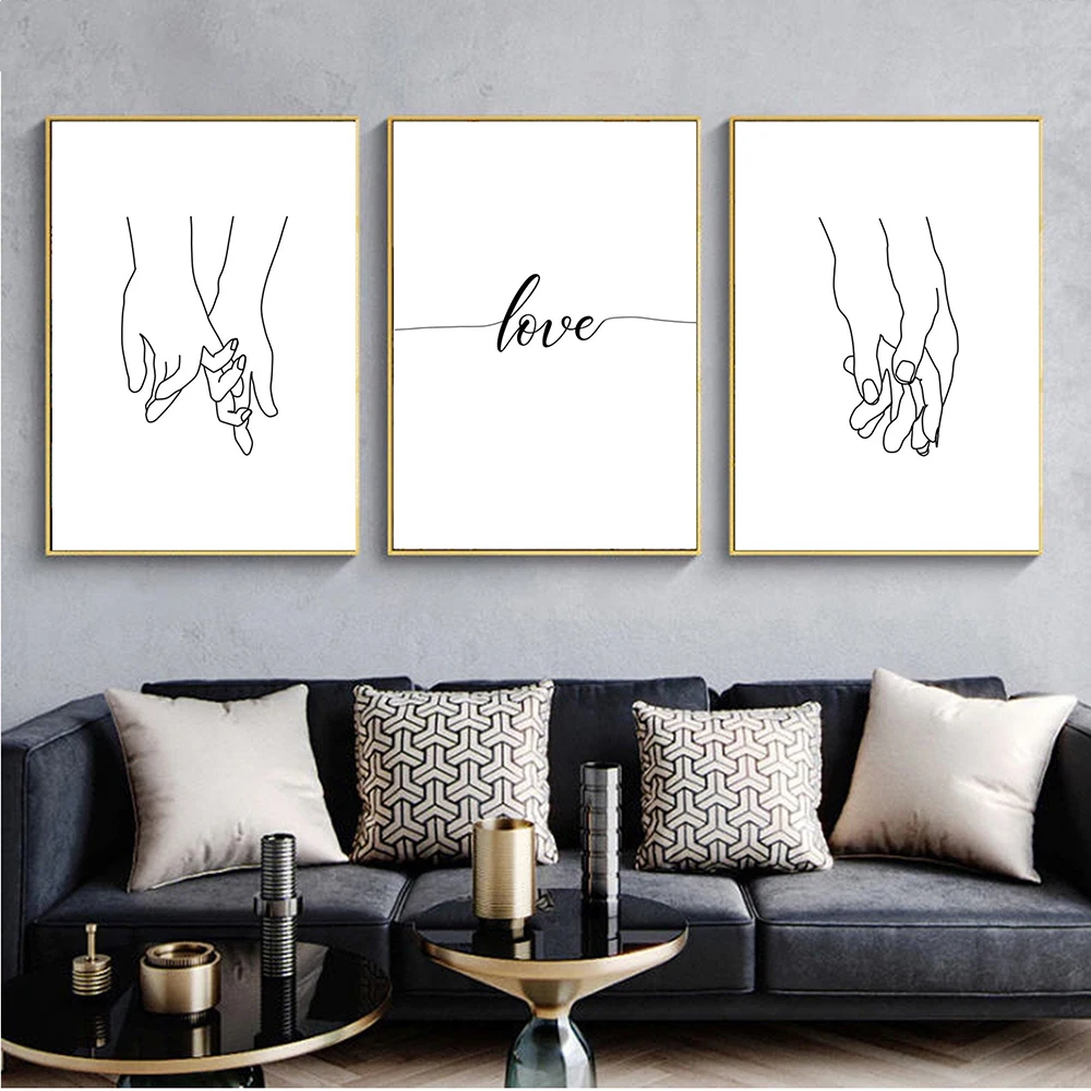

Abstract Couple Hand Single Line Drawing Print Love Black and White Poster Romantic Gifts Bedroom Wall Art Canvas Painting Decor