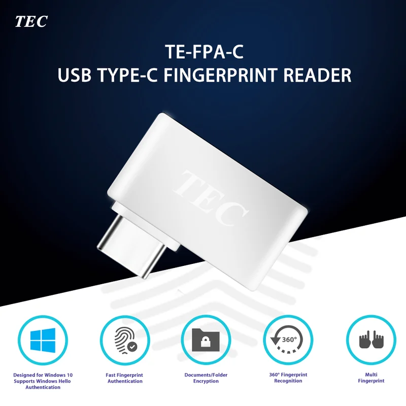 TEC Type-C USB Fingerpr Fingerprint Reader Module for Windows 7、10、11 Hello Dongle Biometric Scanner padlock Laptops & PC |