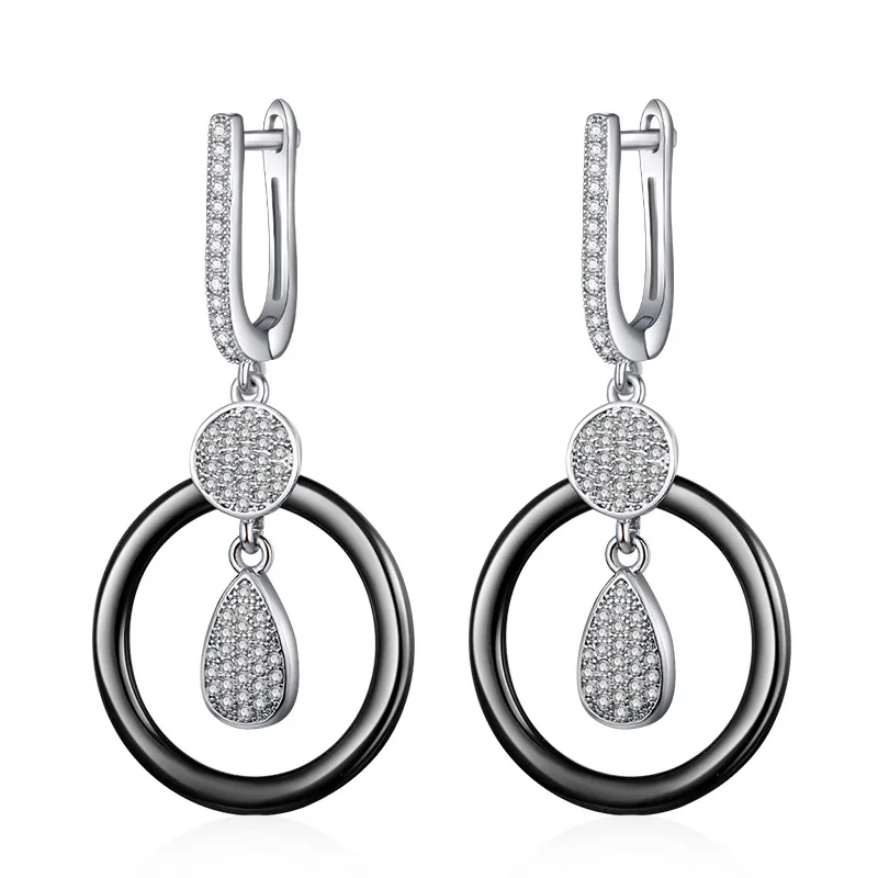 silver black MAIKALE Модная медная висячие серьги круглый керамический кубический цирконий подвеска в форме капли с покрытием золото; серебро; Сережки для женщин подарок - Окраска металла: silver black