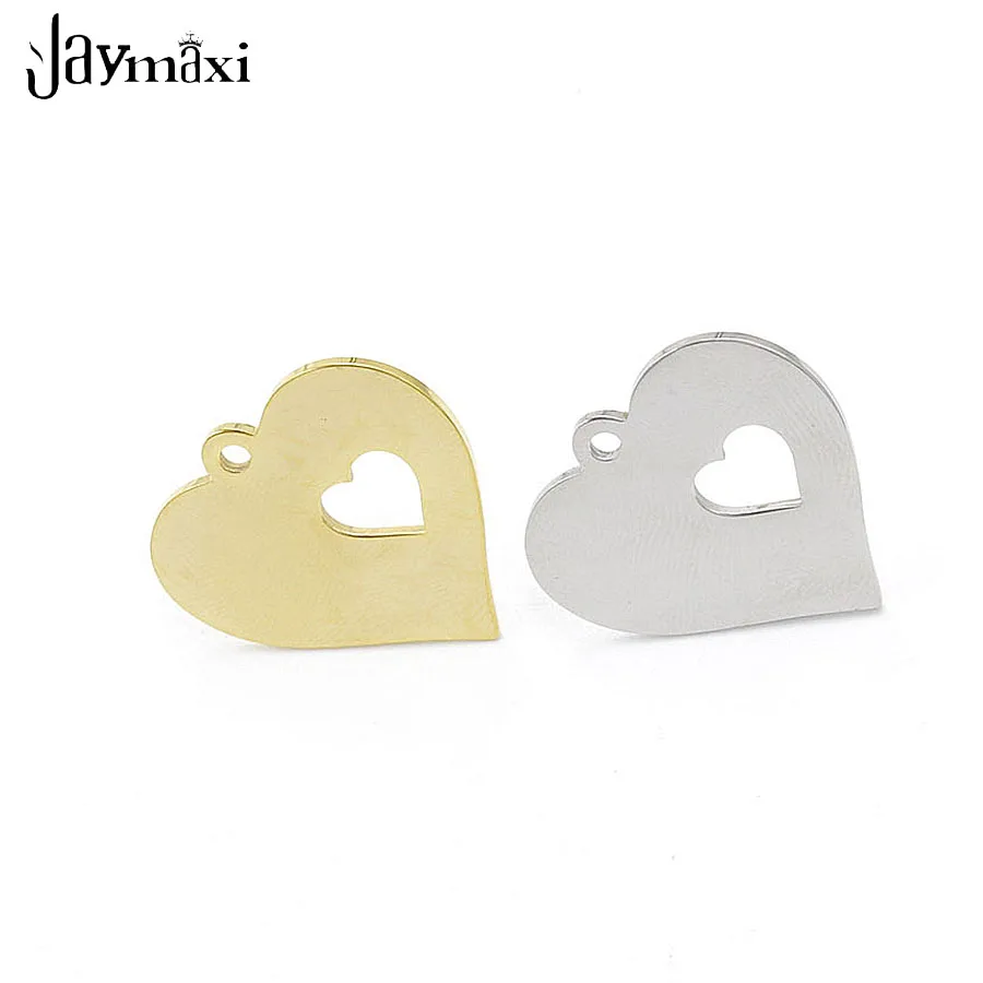

Jaymaxi Titanium Steel Hollow Double Love Pendant DIY Jewelry Findings Gold Color Stainless Steel Heart Charm 20Pieces/lot
