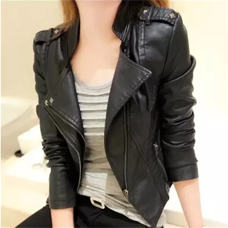 

2021 Nicesense Spring Plus Size Leather Jacket Jaqueta Feminina Women Coat Casacos Feminino Sobretudo Abrigo Mujer Manteau Femme