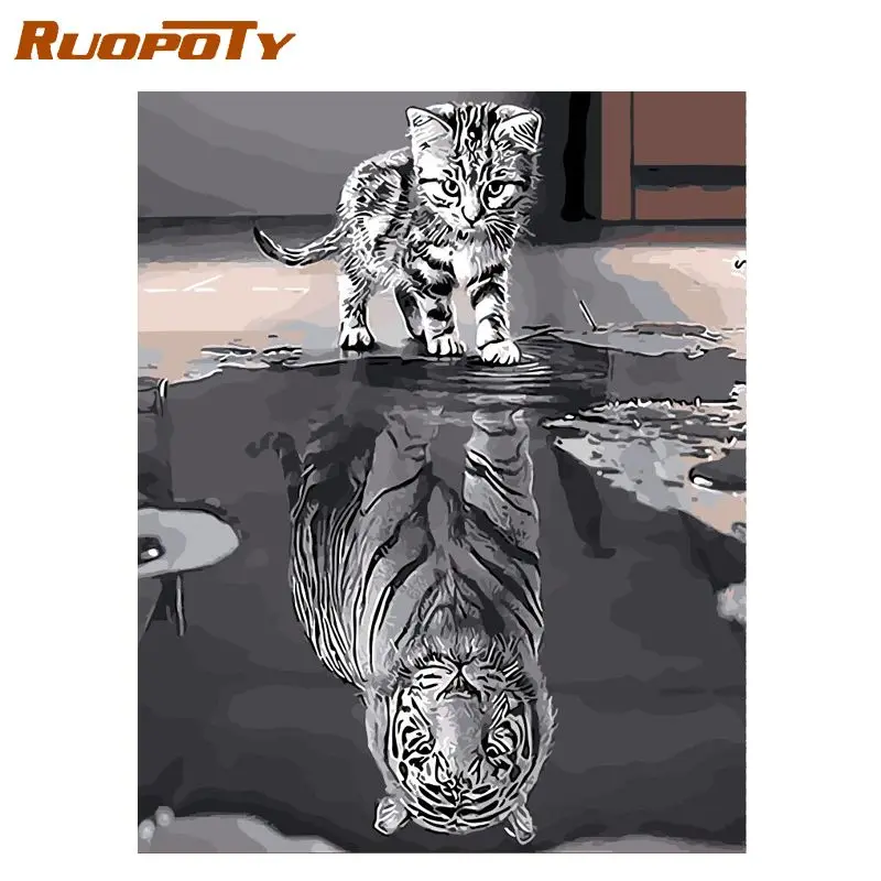 

RUOPOTY Frame Lovely Cat DIY Painting By Numbers Kit Animals Handpainted Oil Painting Unique Gift For Home Decor 40x50cm Artwork