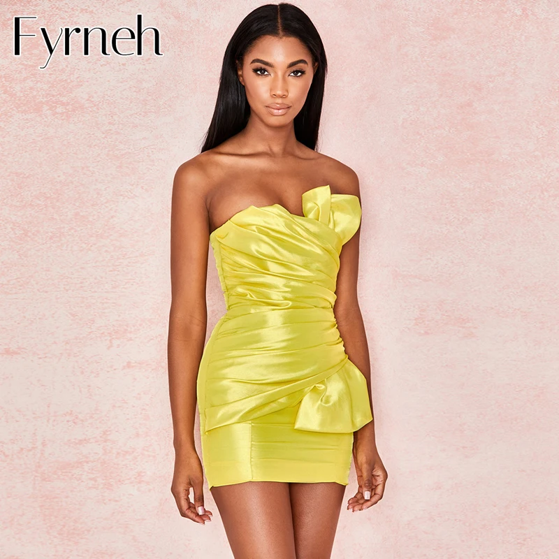 Новое Гламурное желтое платье Fyrneh с большим бантом соблазнительное атласное