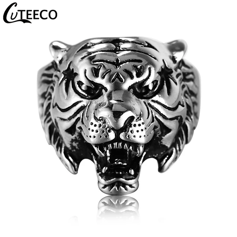 

CUTEECO Retro Gothic Punk Rings For Men Ferocious Tiger Male Titanium Steel Rings Party Fashion Jewelry Anillo Hombre Bijoux
