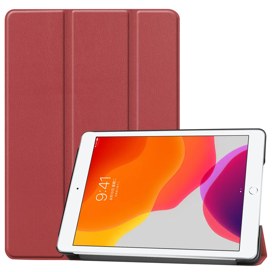Wine Red Для iPad 10,2 чехол для Apple iPad 7-го поколения A2200 A2198 A2232 смарт-чехол магнитный складной Стенд оболочка+ пленка+ ручка - Цвет: Wine Red