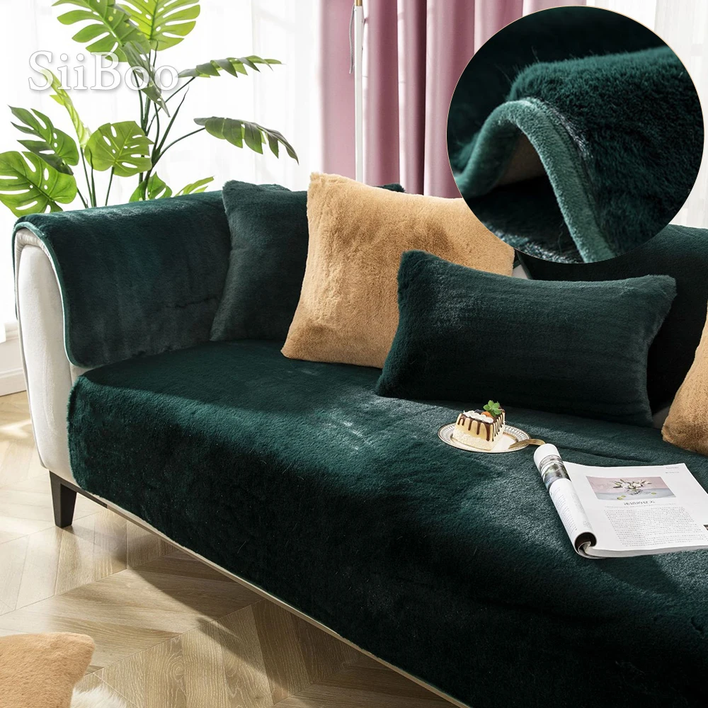 

Siiboo super fluffy flush sofa cover extra soft faux rabbit hair grade luxurious home decor furniture protector slipcover sp6525