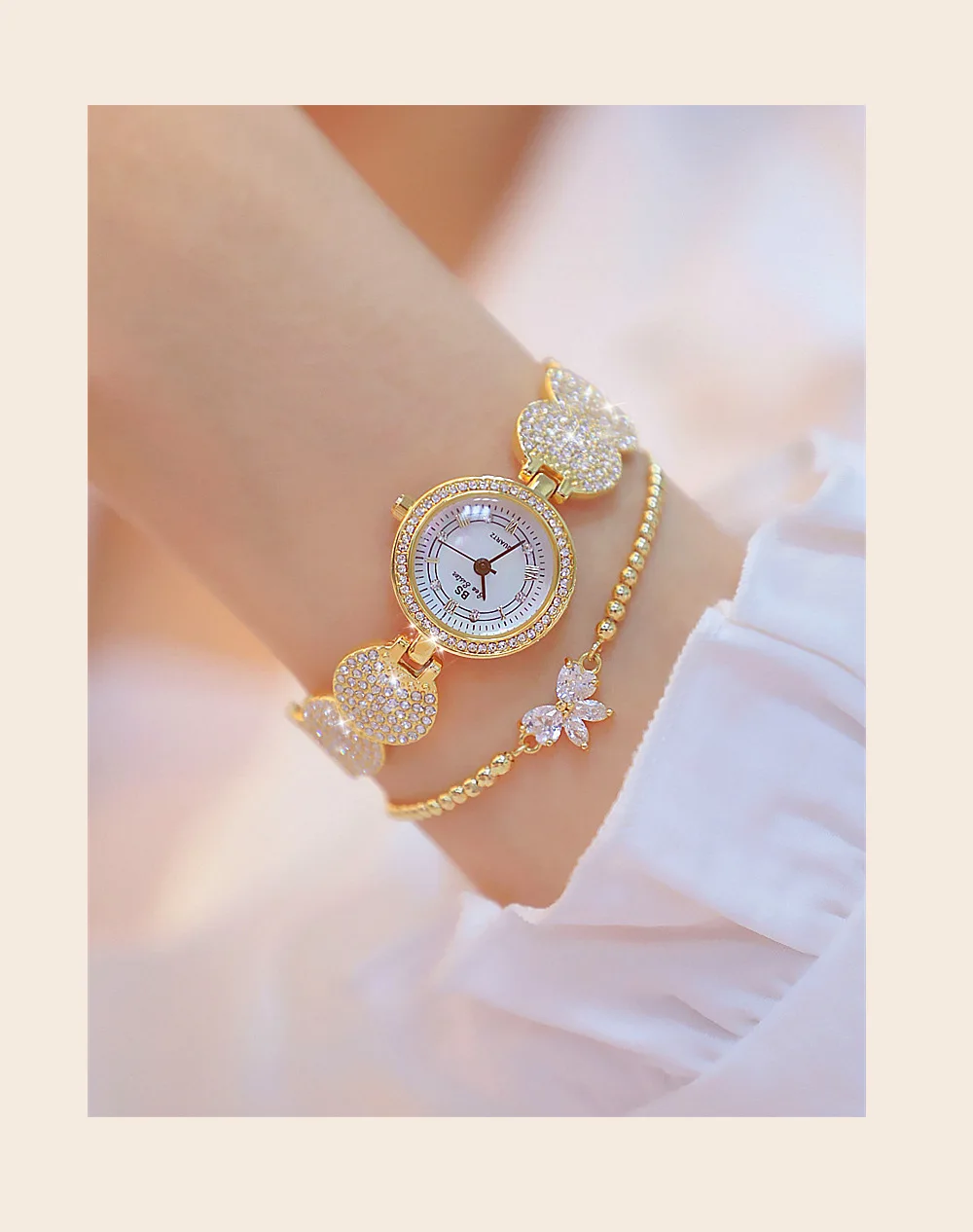 

BS 1606 Simple Luxury Rhinestone Quartz Round Strap Women Watches Fashion Elegant Dress Lady Trend Waterproof Watch