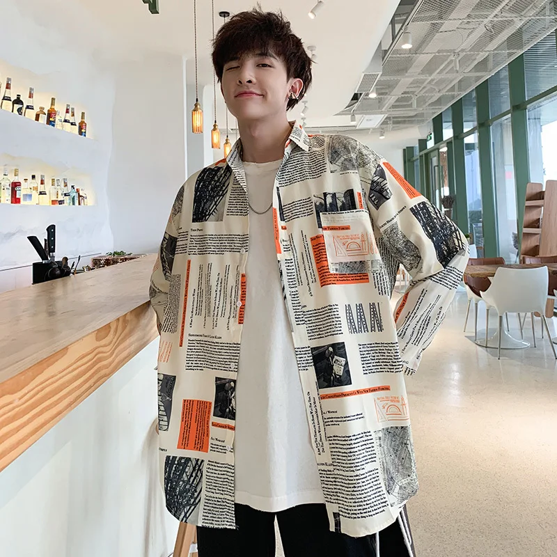 2019 осеннее Мужское пальто с длинными рукавами Гавайская белая рубашка мужская