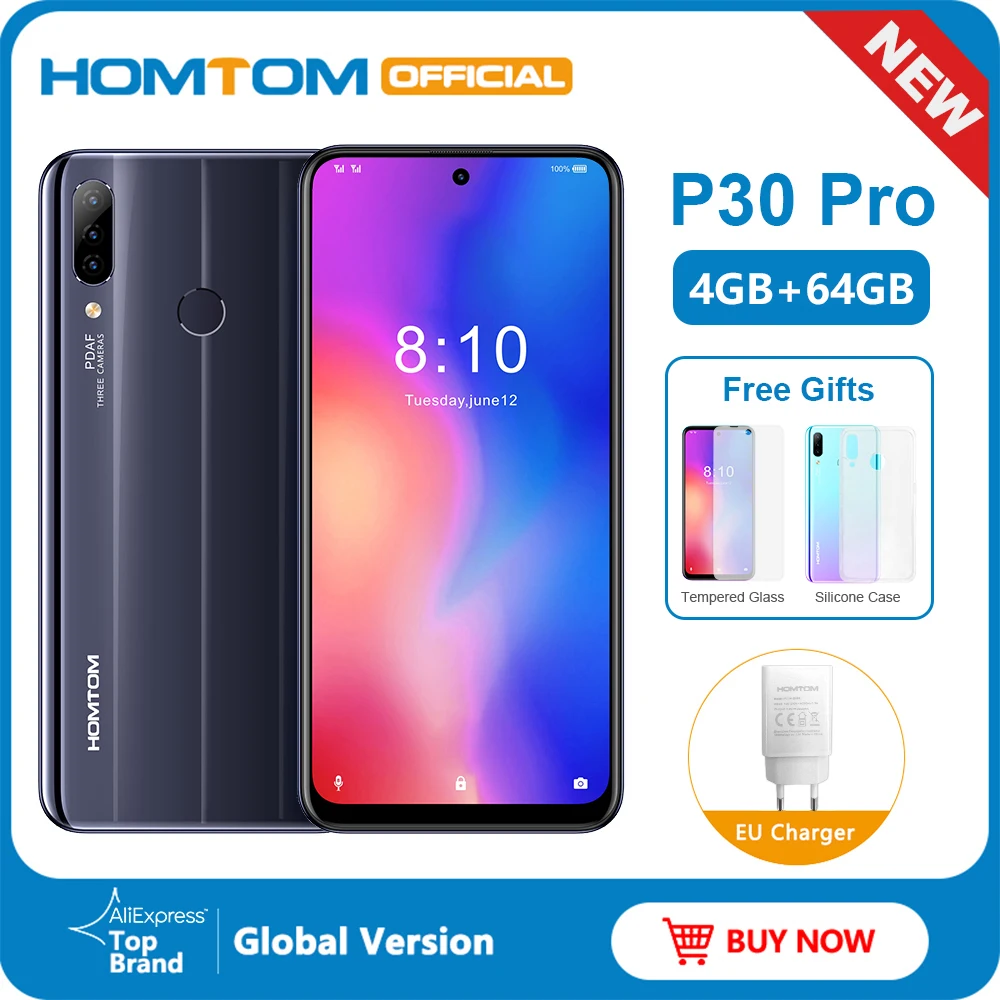HOMTOM P30 pro Android 9,0 Helio P23 MTK6763 Восьмиядерный 4 Гб 64 Гб Смартфон 6,41 дюймов 4000 мАч 4G FDD-LTE стеклянный Чехол для мобильного телефона