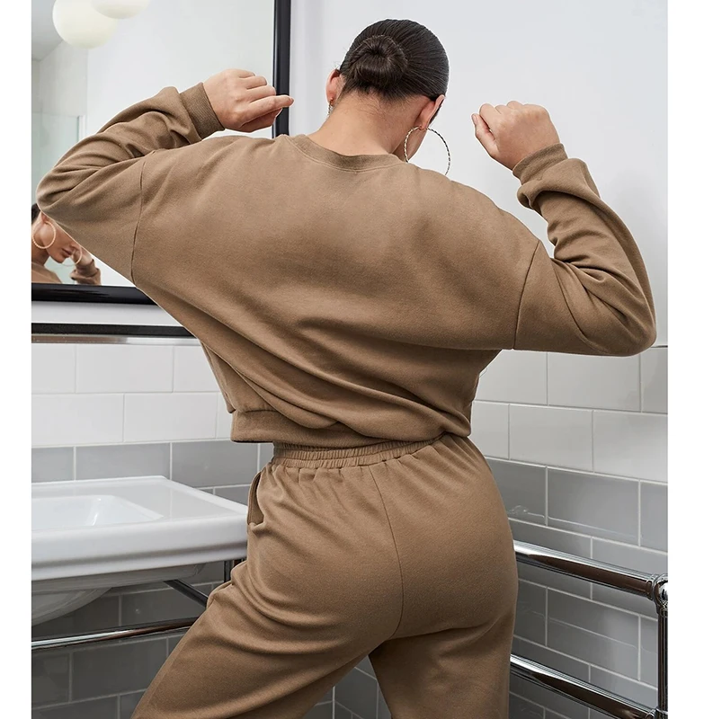 

Spring Autumn Casual Two Piece Set Women Solid Sweater Long Pants Sportswear Suit Tracksuit