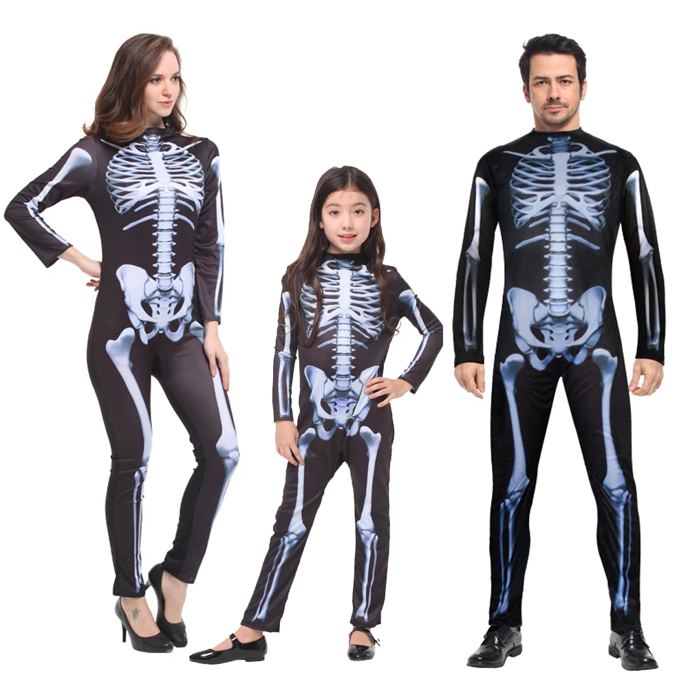 

Free Shipping Halloween Ghost Skeleton Costume Skull Skeleton parent-child suit clothing Cosplay Holiday Party Adult Children