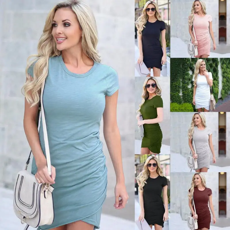 Женское мини-платье с короткими рукавами облегающее вечернее платье