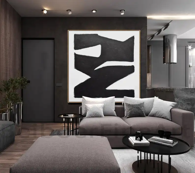 

Handmade Oil Painting On Canvas Wall Art Canvas Painting Black And White Painting Modern Minimalist Art Wall Painting