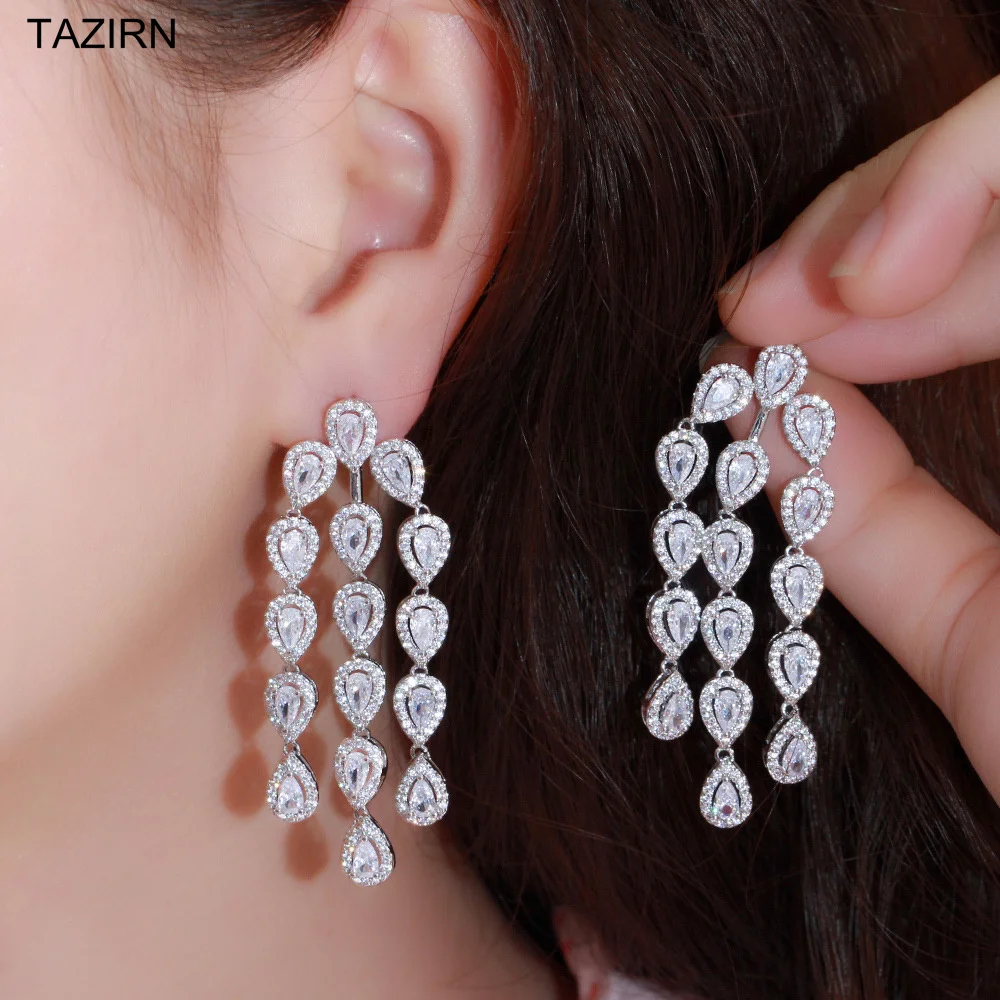 

Серьги-подвески женские из серебра 925 пробы, с цирконом