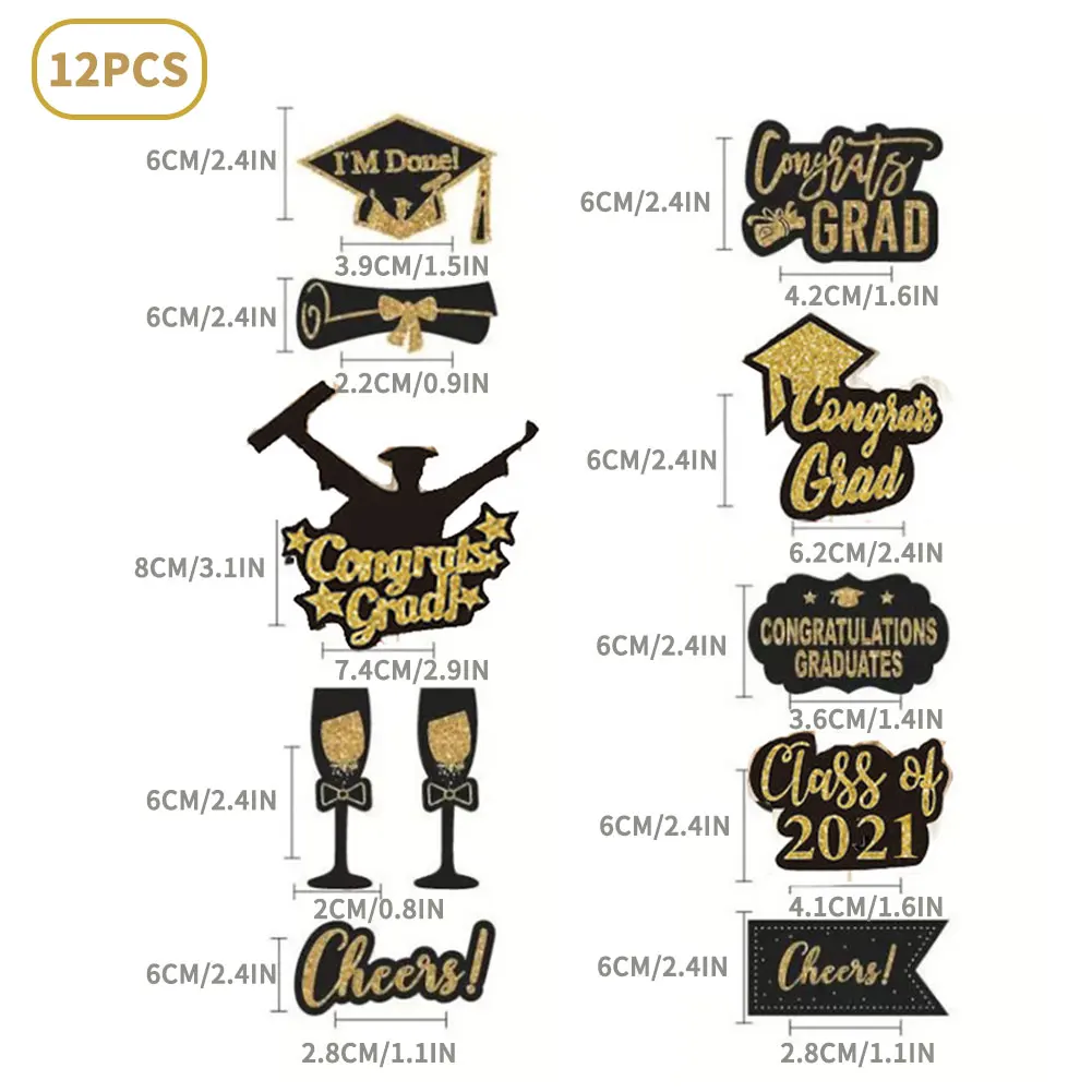 

12PCS Graduation Cake Toppers Wrapper 2021 Congrats Grad Cap Appetizer Picks Decoration Graduation Party Cake Decorations