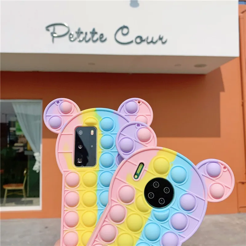 

Reliver Stress Pop Fidget Toy Push It Bubble Phone case With Strap For HUAWEI P40 P30 Mate 40 30 pro Nova 7 6 pro 8SE cute cover